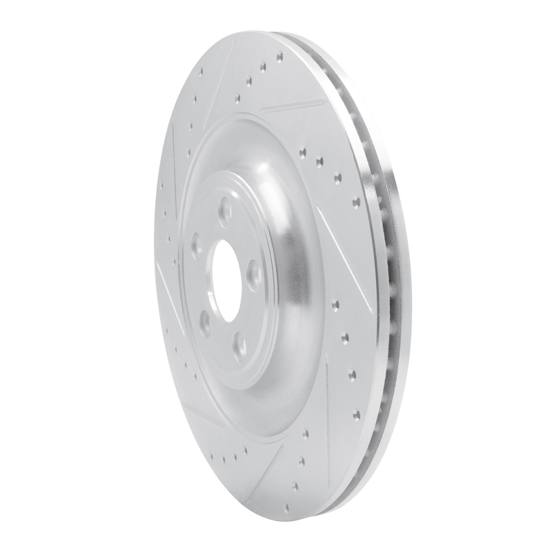 Jaguar XFR Brake Rotor (1) - Rear Left - R1 Concepts - Drilled & Slotted - Silver - `10-`24